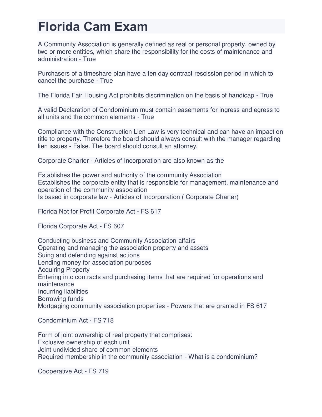 Preview image of Florida Cam Exam document